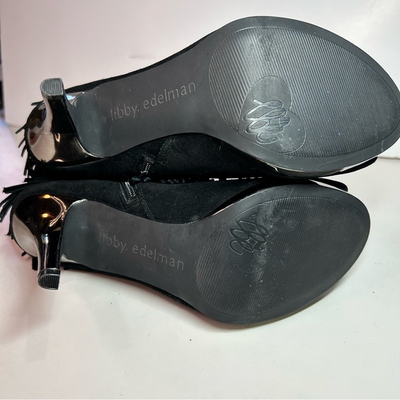 Libby Edelman Women's Bellamy Black Suede Fringe Boho Peep-toe Booties Size 8.5 - Picture 10 of 14